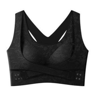 Vintage Embossed Wireless Push Up Shaping Bra with Cross Side Buckle