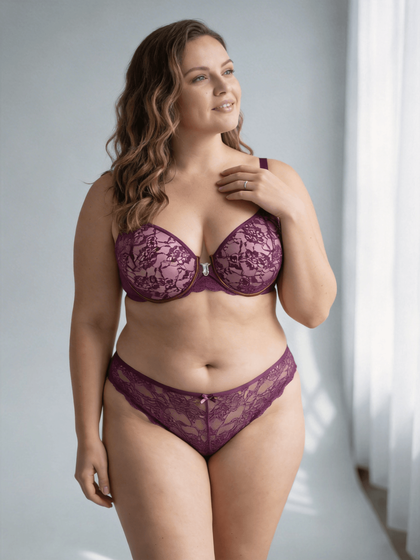 Plus Size Front Closure Lace Bra 3/4 Cup Minimizer Breathable Comfort Bra