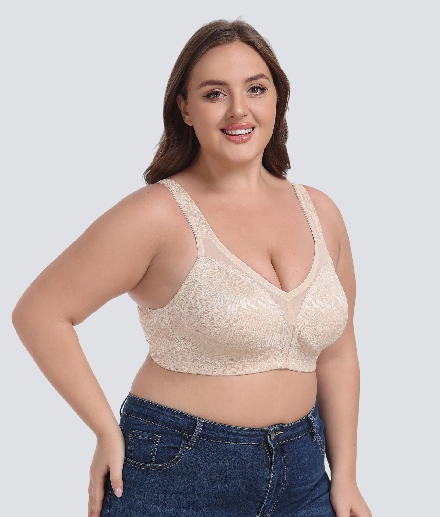 Plus Size Embroidered Full-Coverage Wireless Bra with Lift Support