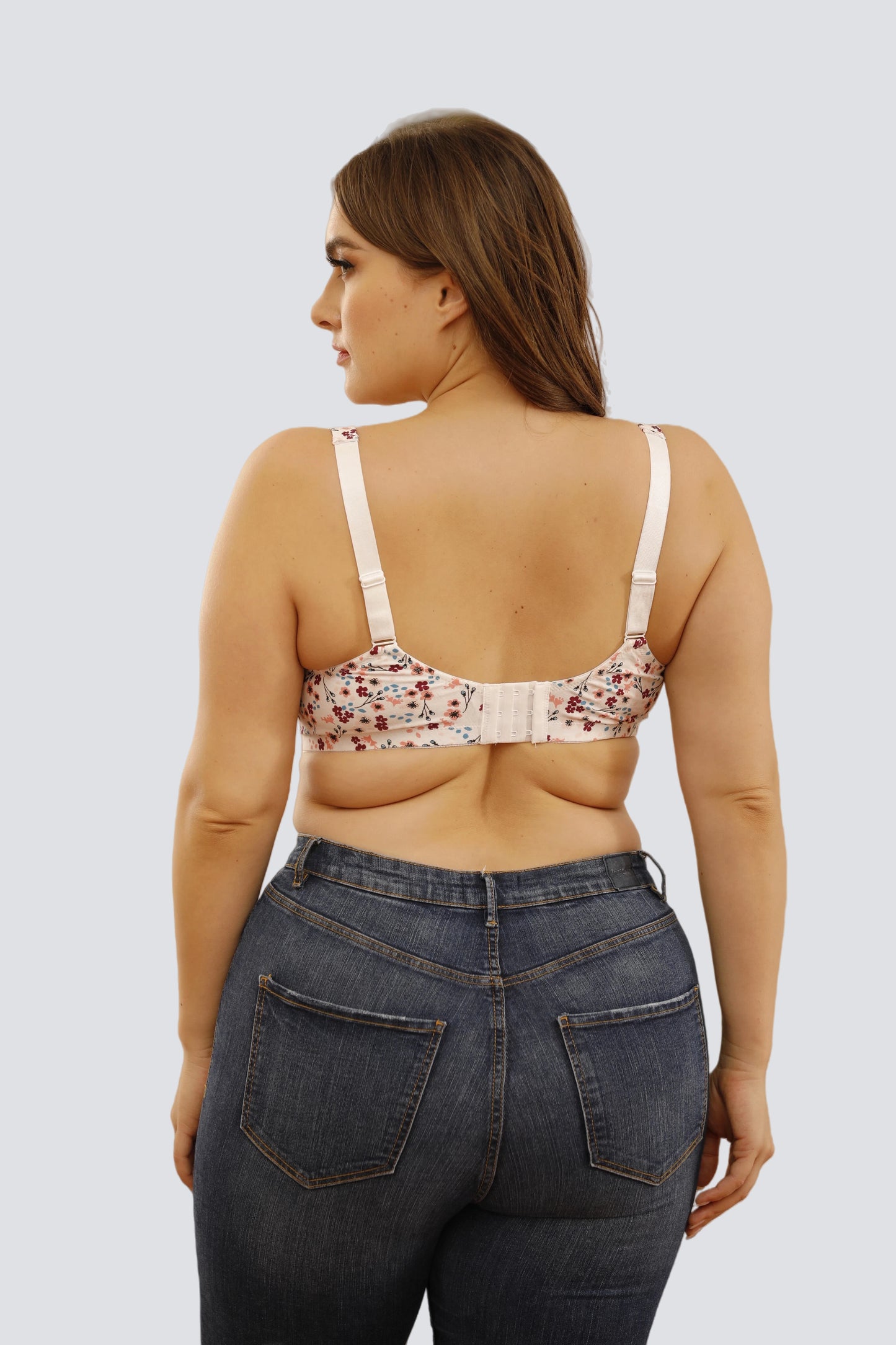 Plus Size Floral Underwire Full-Coverage Bra with Breathable Cotton