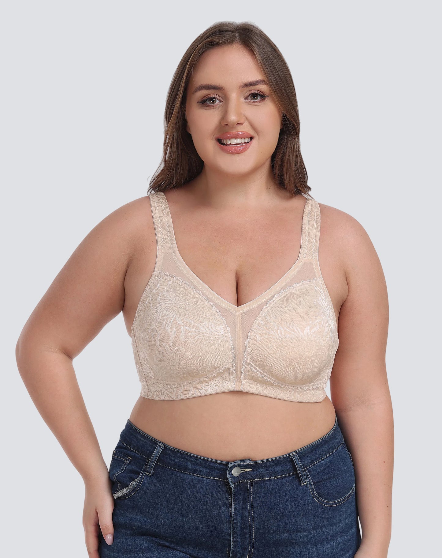 Plus Size Embroidered Full-Coverage Wireless Bra with Lift Support