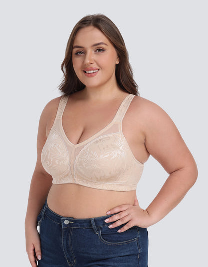 Plus Size Embroidered Full-Coverage Wireless Bra with Lift Support