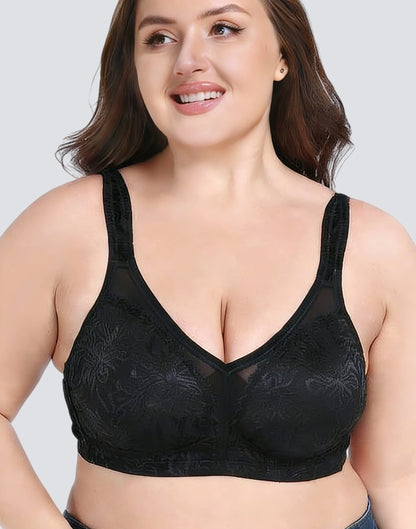 Plus Size Embroidered Full-Coverage Wireless Bra with Lift Support