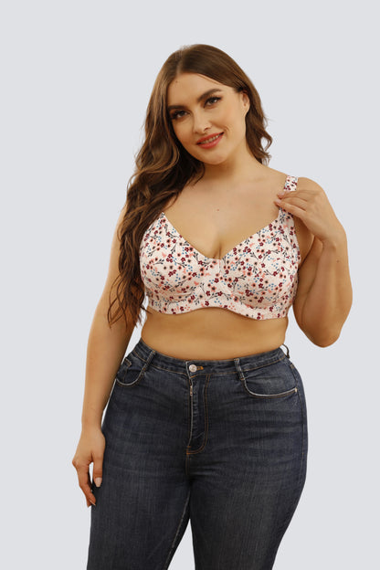 Plus Size Floral Underwire Full-Coverage Bra with Breathable Cotton