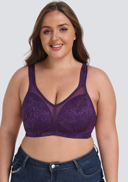 Plus Size Embroidered Full-Coverage Wireless Bra with Lift Support