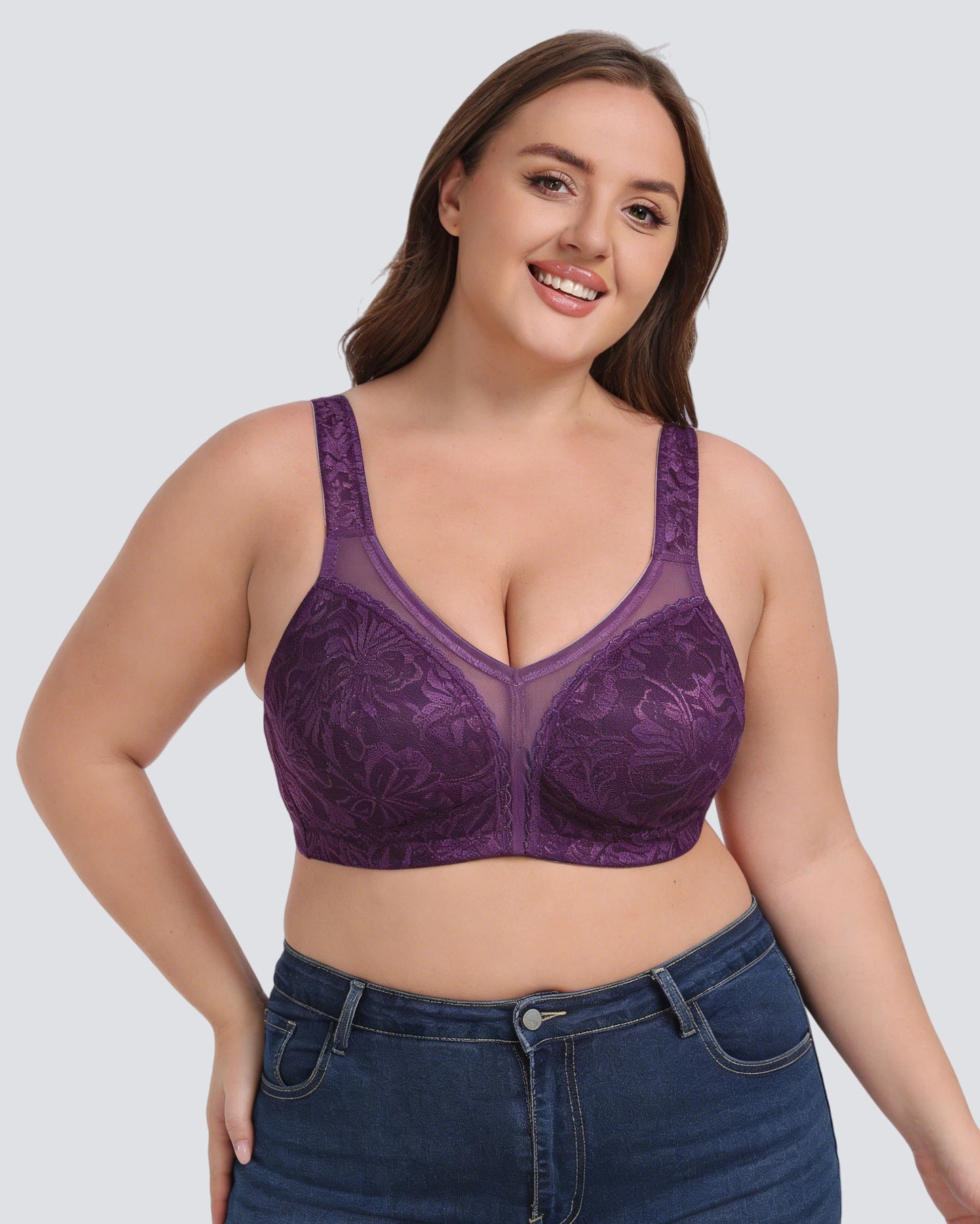 Plus Size Embroidered Full-Coverage Wireless Bra with Lift Support