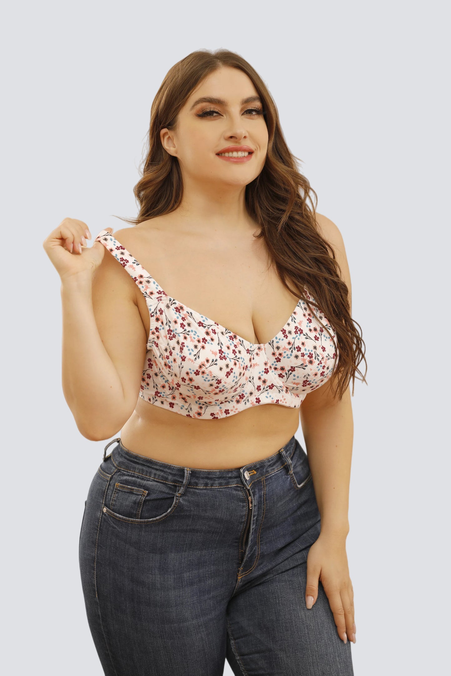 Plus Size Floral Underwire Full-Coverage Bra with Breathable Cotton