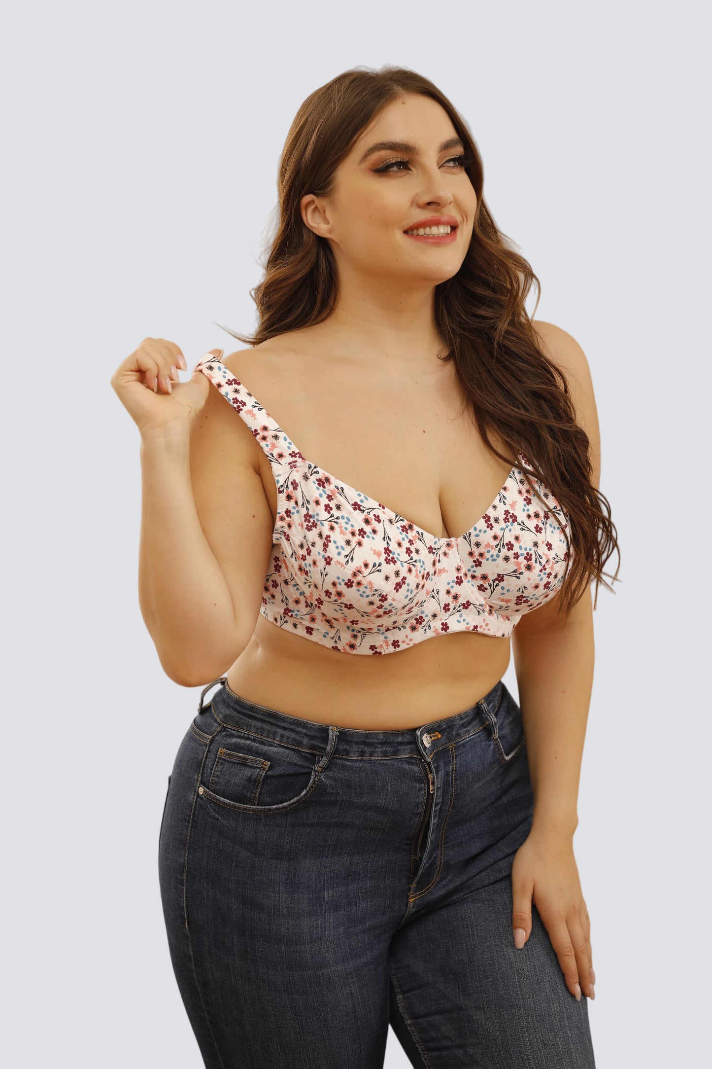 Plus Size Floral Underwire Full-Coverage Bra with Breathable Cotton