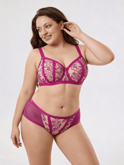Elegant Embroidered Net-like Underwire Lace Bra Set