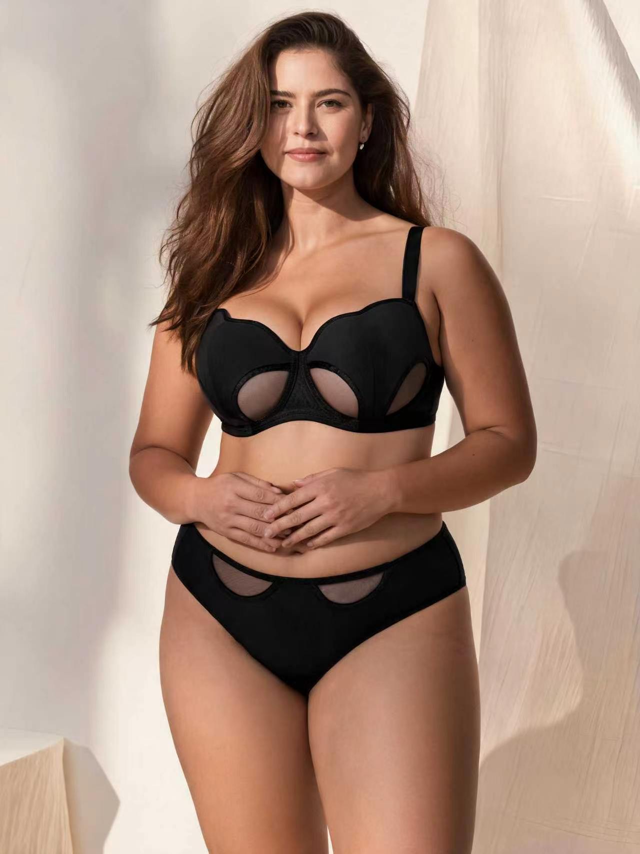 Breathable Minimizer Side Support Plus Size Hollow Out Bra Set