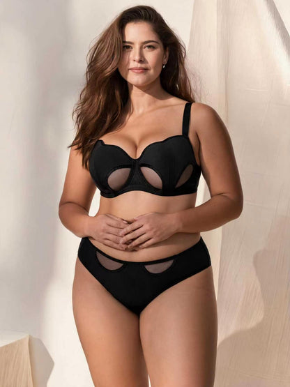 Breathable Minimizer Side Support Plus Size Hollow Out Bra Set