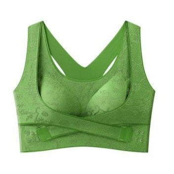Vintage Embossed Wireless Push Up Shaping Bra with Cross Side Buckle