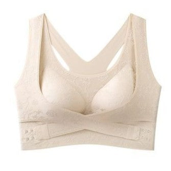 Vintage Embossed Wireless Push Up Shaping Bra with Cross Side Buckle
