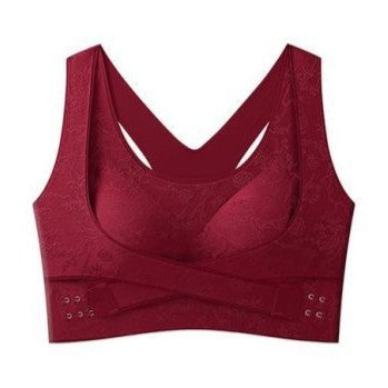 Vintage Embossed Wireless Push Up Shaping Bra with Cross Side Buckle