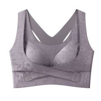 Vintage Embossed Wireless Push Up Shaping Bra with Cross Side Buckle
