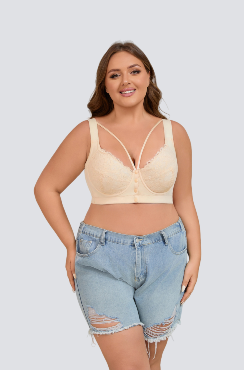 Plus Size Lace Front-Closure Underwire Bra with Soft Shaping Support