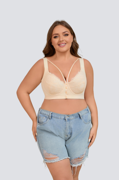 Plus Size Lace Front-Closure Underwire Bra with Soft Shaping Support