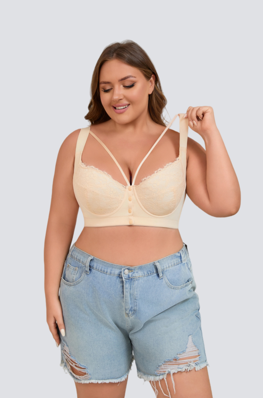 Plus Size Lace Front-Closure Underwire Bra with Soft Shaping Support