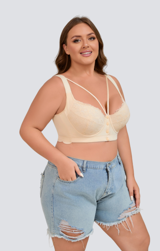 Plus Size Lace Front-Closure Underwire Bra with Soft Shaping Support