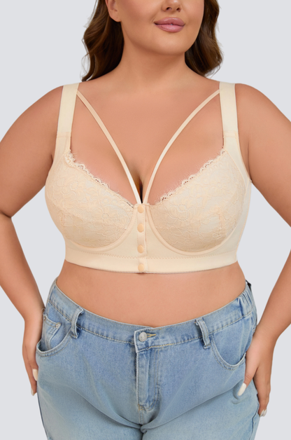 Plus Size Lace Front-Closure Underwire Bra with Soft Shaping Support