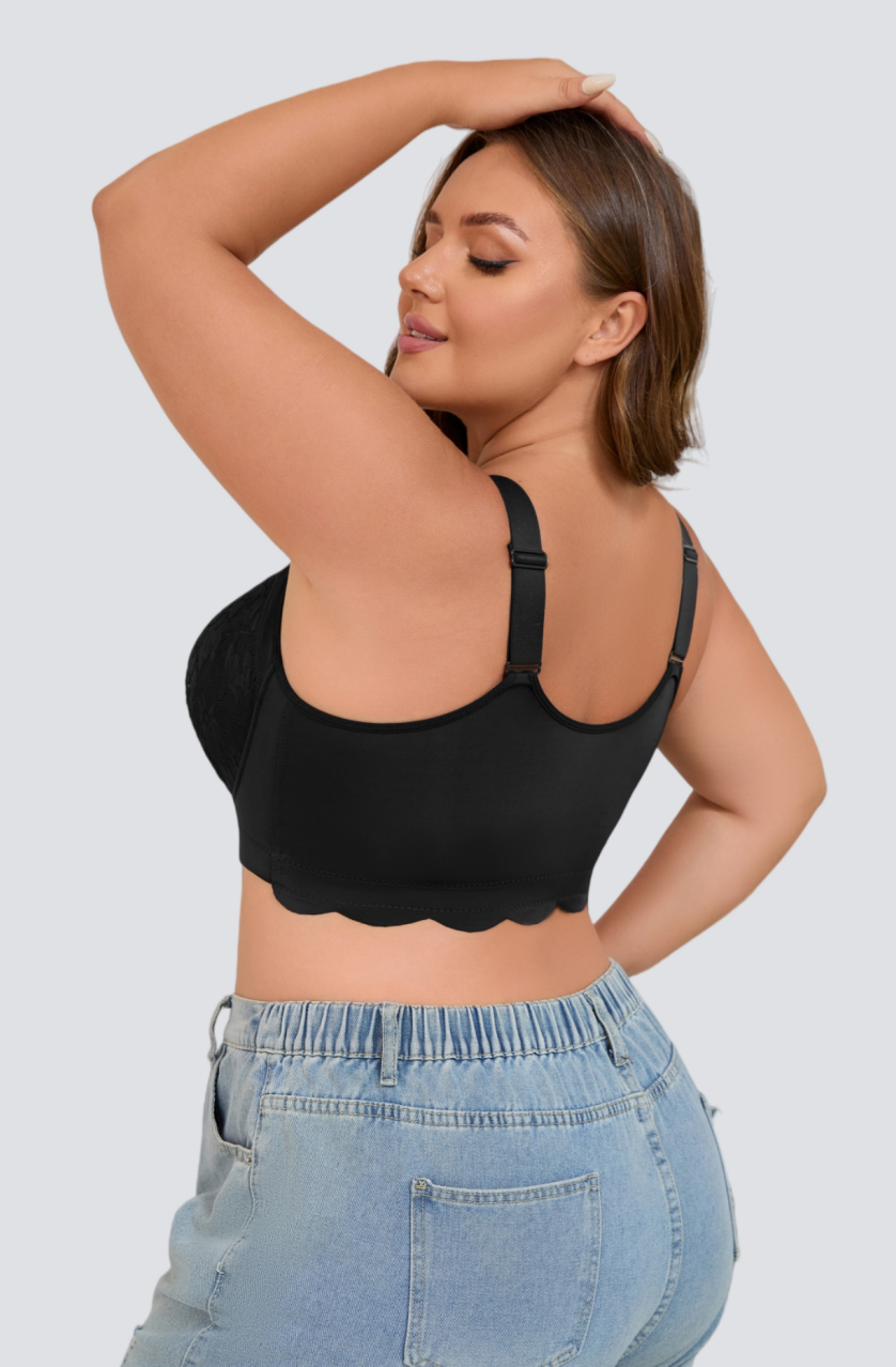 Plus Size Lace Front-Closure Underwire Bra with Soft Shaping Support