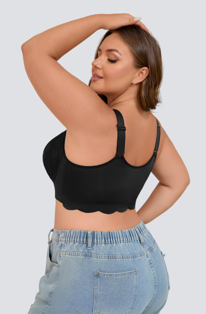 Plus Size Lace Front-Closure Underwire Bra with Soft Shaping Support