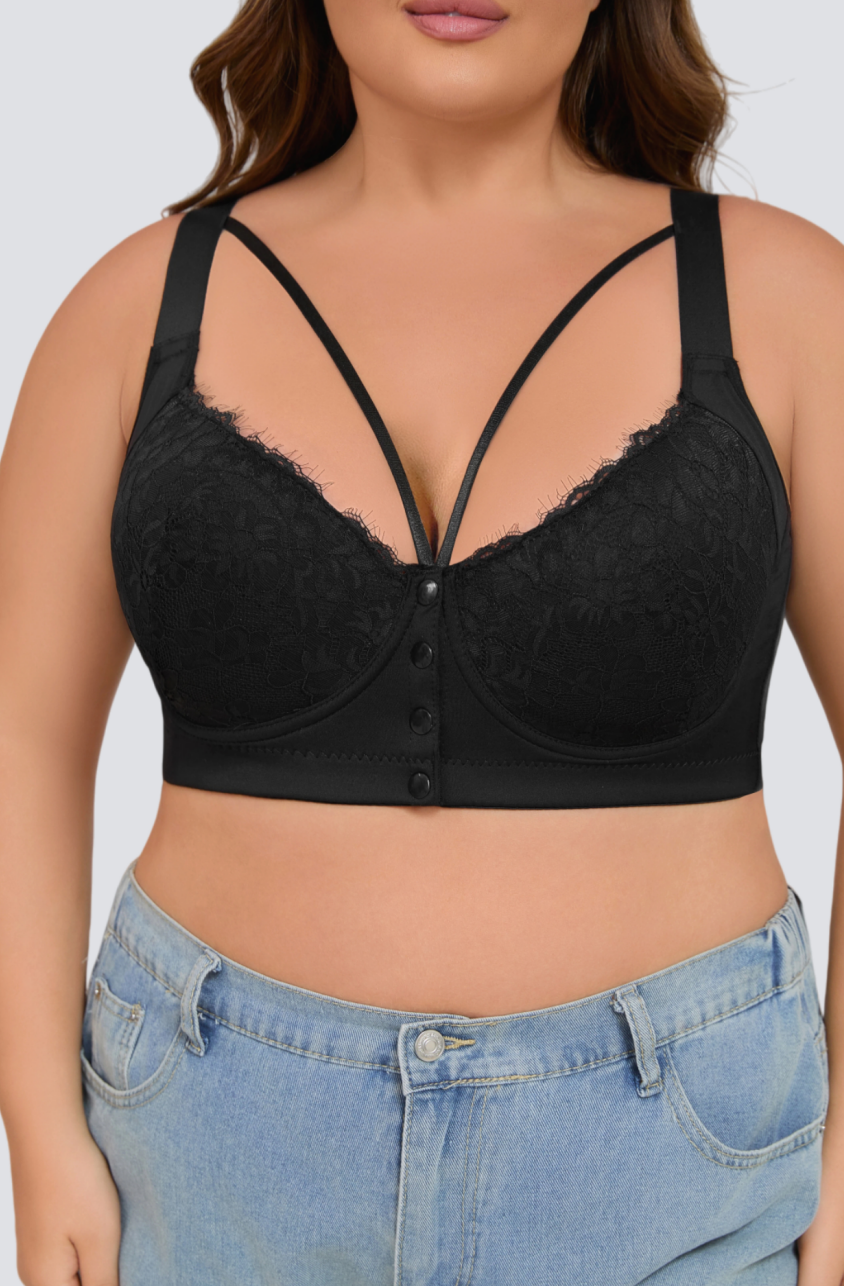 Plus Size Lace Front-Closure Underwire Bra with Soft Shaping Support