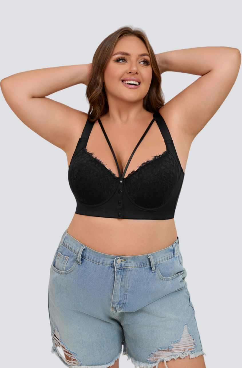 Plus Size Lace Front-Closure Underwire Bra with Soft Shaping Support