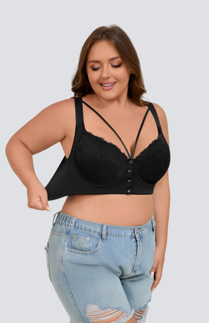Plus Size Lace Front-Closure Underwire Bra with Soft Shaping Support