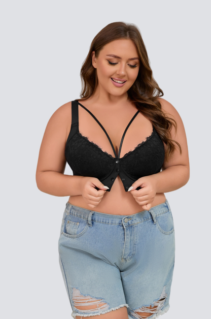 Plus Size Lace Front-Closure Underwire Bra with Soft Shaping Support