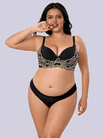 D-G Cups Plus Size Underwire Push Up Lace Bra, Back Smoothing & Minimizer