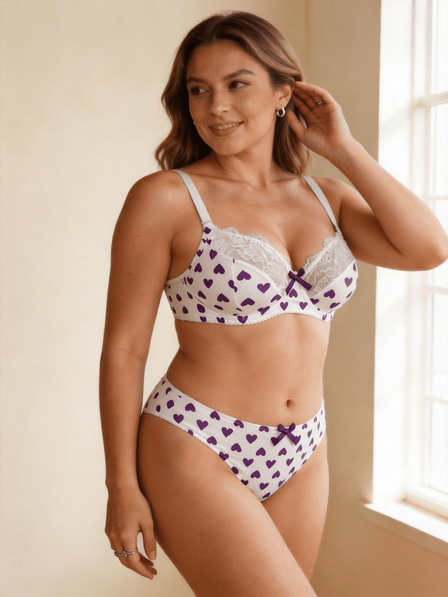 XS-2XL Elegant French Style Heart Print Lace bra Set