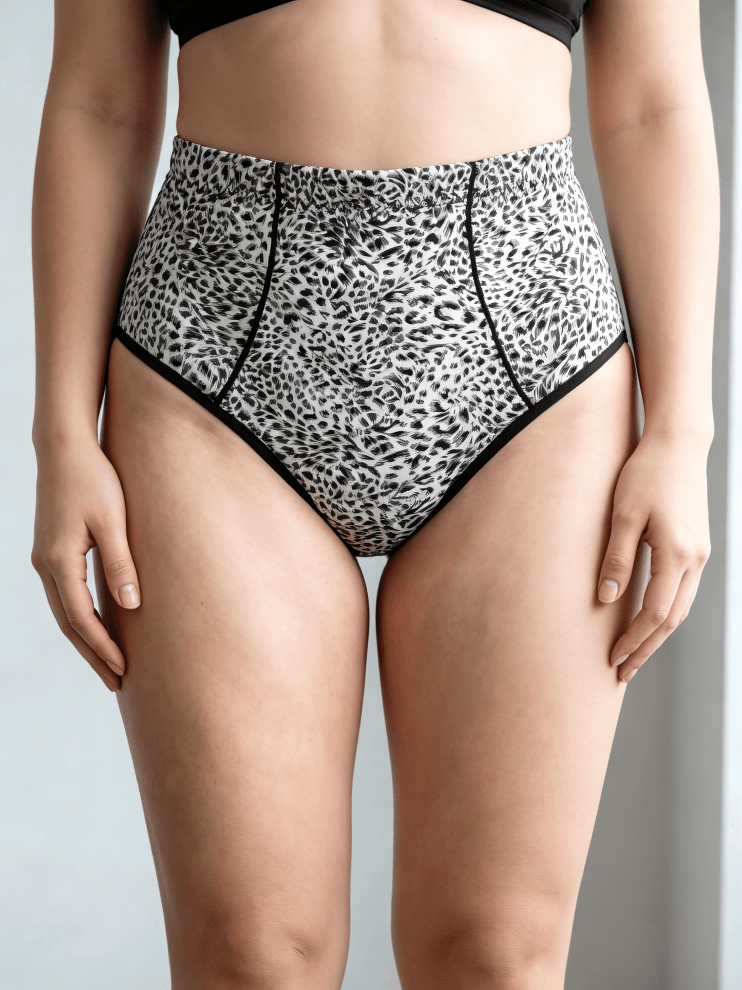 High Waist Leopard Print Women's Briefs, Plus Size Breathable Soft Ladies Panties