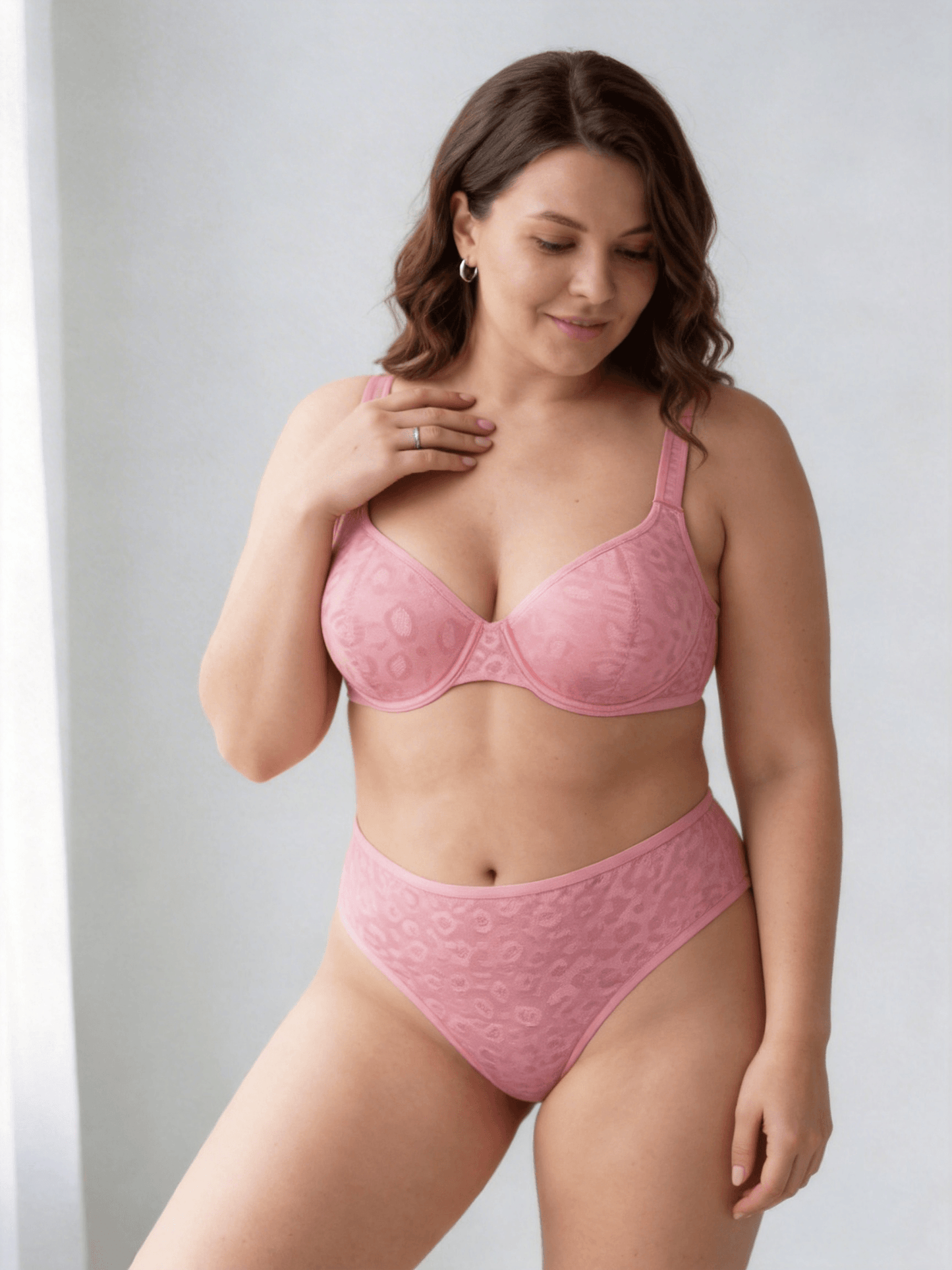 Women's Plus Size Leopard Print Bra Set & Straps Adjustable Comfy Design