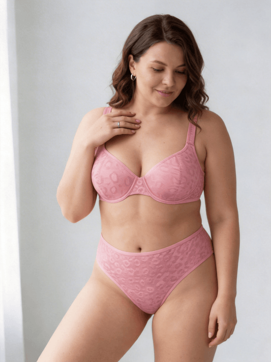 Women's Plus Size Leopard Print Bra Set & Straps Adjustable Comfy Design