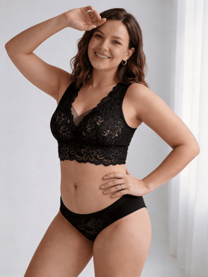 Plus Size Pure Lace Wireless Bra, Seamless & Breathable Design
