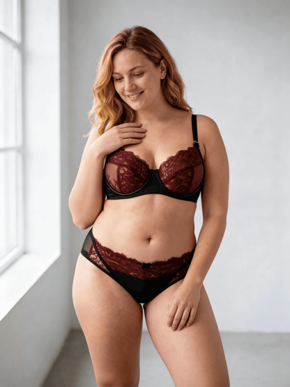 Elegant Style Lace Net-Like Push Up Bra Set for Women
