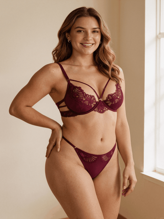 Elegant Style Eyelash Lace Floral Breathable Push Up Bra Set for Women