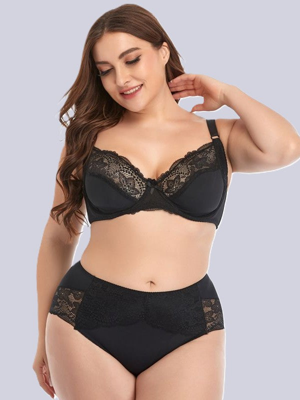 Plus Size Underwired Lace Bra Set for Women – Thin Molded Cup Intimate