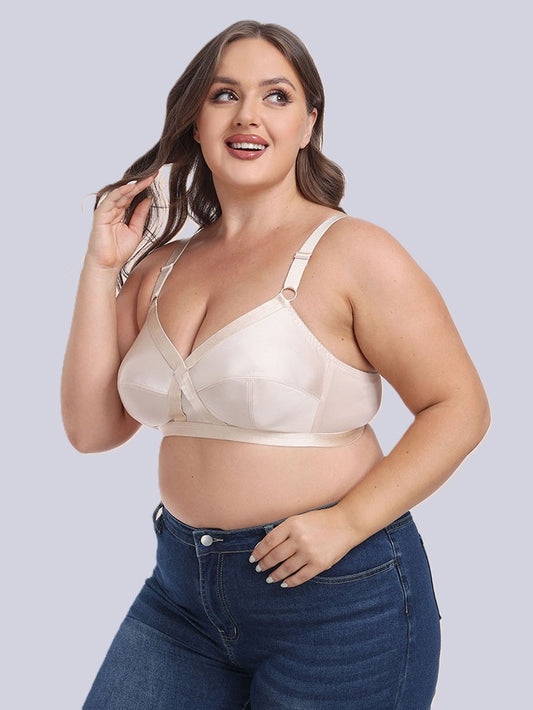 silky satin ultra-thin wireless bra, designed for plus size women. comfortable, lightweight and stylish for all-day wear.