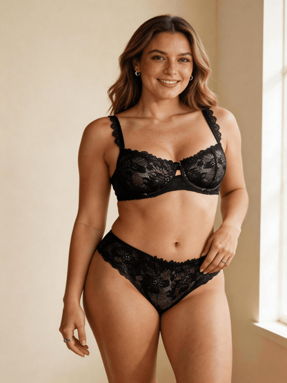 Thin Molded Cup, Push Up & Minimizer Lace Bra Set for Women