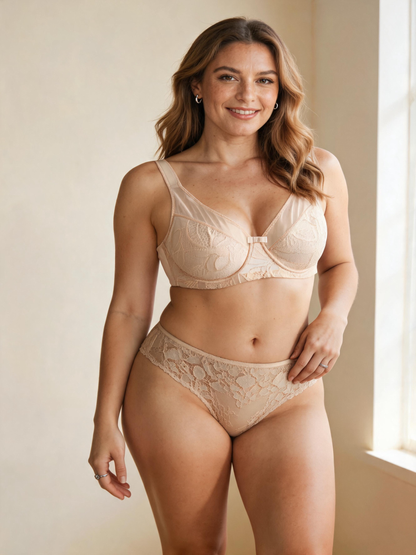 Plus Size Underwire Thin Cup Lace Sheer Bra