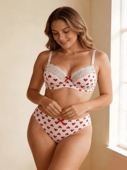 XS-2XL Elegant French Style Heart Print Lace bra Set