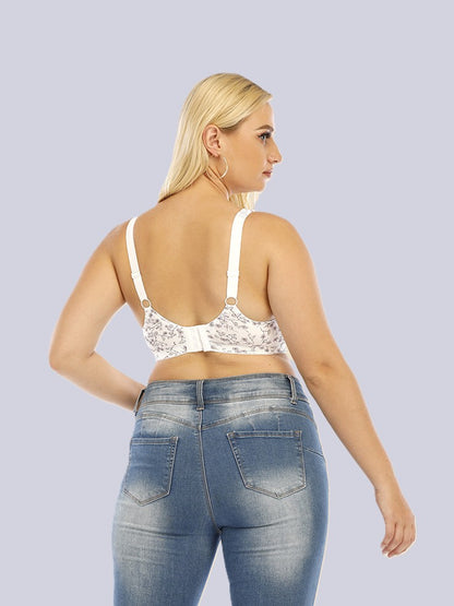 this plus size wireless bra is made of soft cotton fabric. It features chinese style prints and wide shoulder straps for all-day comfort and gentle support.