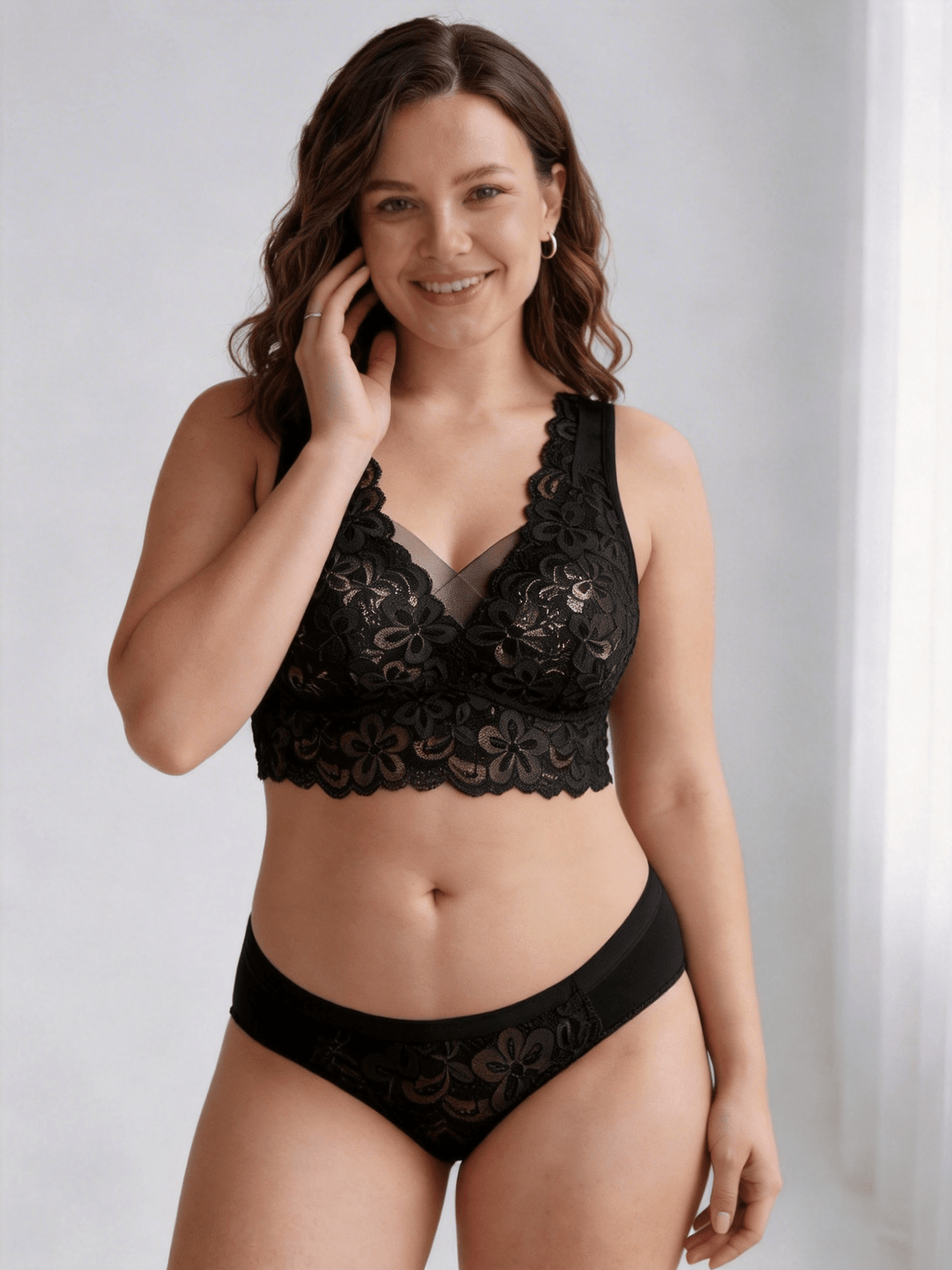 Plus Size Pure Lace Wireless Bra, Seamless & Breathable Design