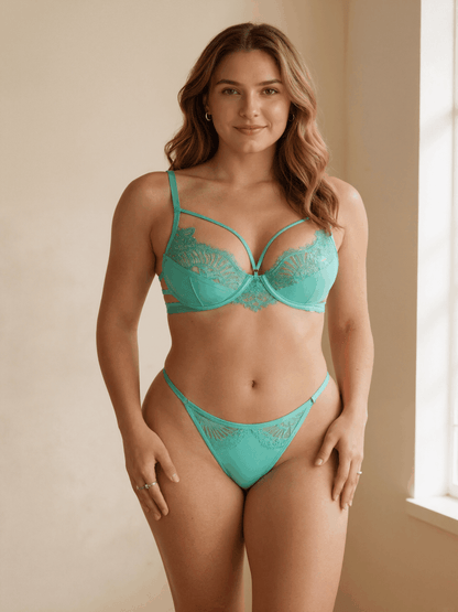 Elegant Style Eyelash Lace Floral Breathable Push Up Bra Set for Women