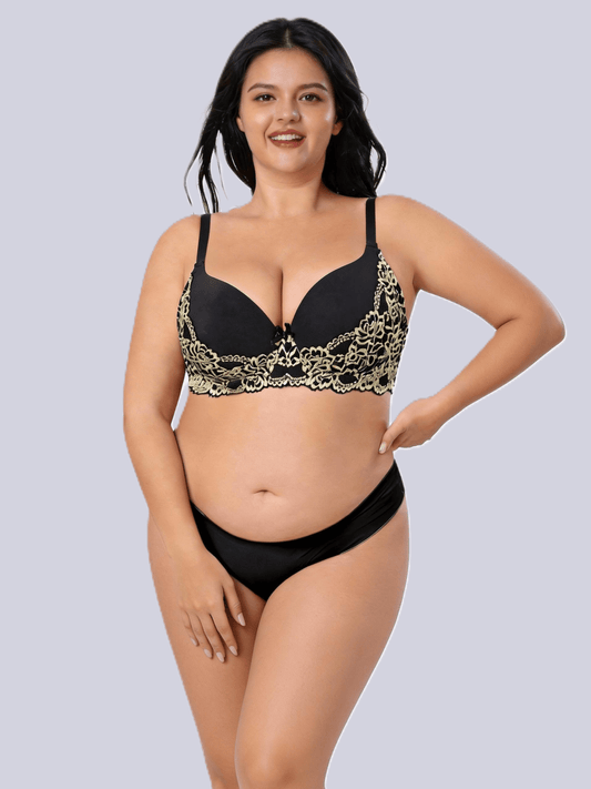 D-G Cups Plus Size Underwire Push Up Lace Bra, Back Smoothing & Minimizer