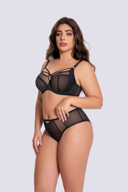 curve-fitting mesh underwire bra set tailored for plus size and full bust support