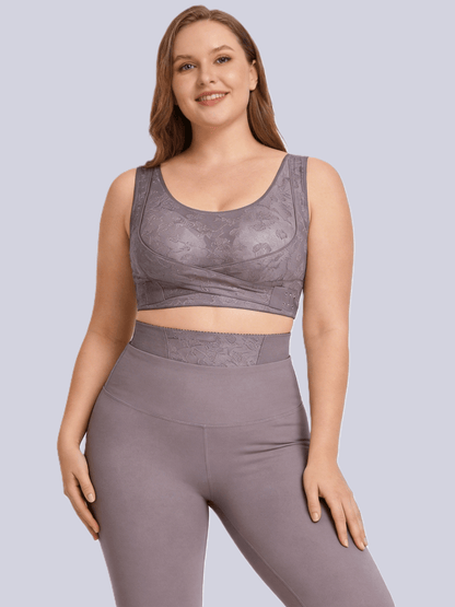 Vintage Embossed Wireless Push Up Shaping Bra with Cross Side Buckle