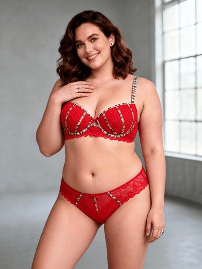 Plus Size Lace Leopard Print Elegant Push Up Bra Set for Women